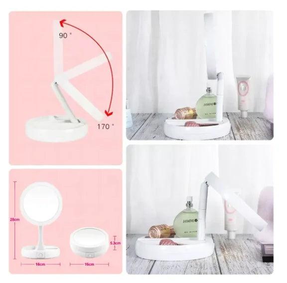 Espelho de Maquiagem 10x com LED – Iluminação Dupla e Organização Prática!
