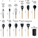 Kit Completo de Utensílios de Cozinha em Silicone – 12 Peças com Cabo de Madeira