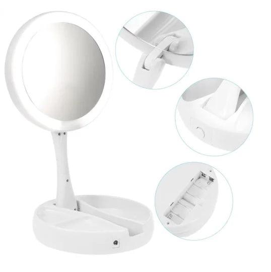 Espelho de Maquiagem 10x com LED – Iluminação Dupla e Organização Prática!