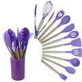 Kit Completo de Utensílios de Cozinha em Silicone – 12 Peças com Cabo de Madeira