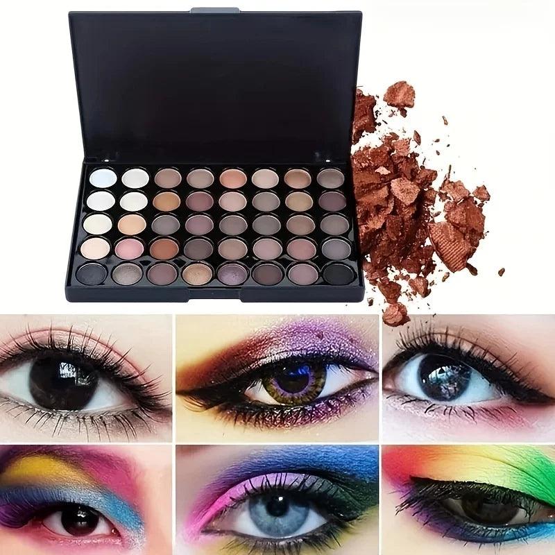 Paleta de Sombras Glitter 40 Cores + 5 Pincéis Grátis – Alta Pigmentação e Longa Duração!