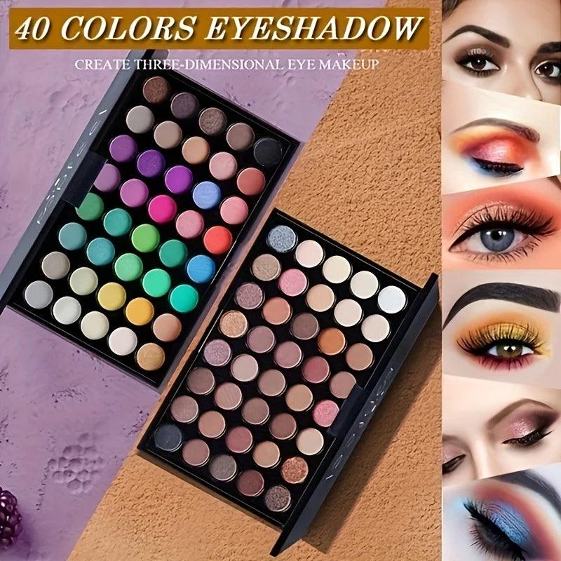 Paleta de Sombras Glitter 40 Cores + 5 Pincéis Grátis – Alta Pigmentação e Longa Duração!