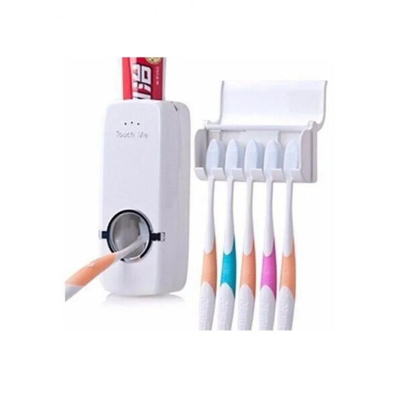 Dispenser Automático de Creme Dental + Suporte para 5 Escovas – Mais Praticidade e Higiene para seu Banheiro!