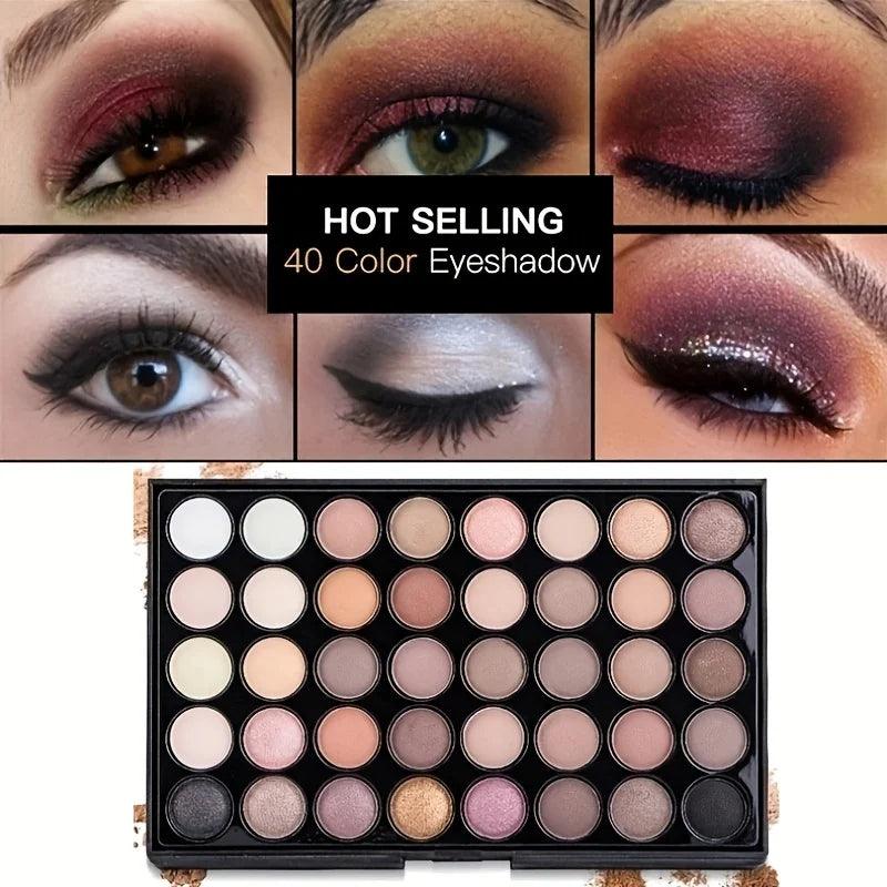 Paleta de Sombras Glitter 40 Cores + 5 Pincéis Grátis – Alta Pigmentação e Longa Duração!