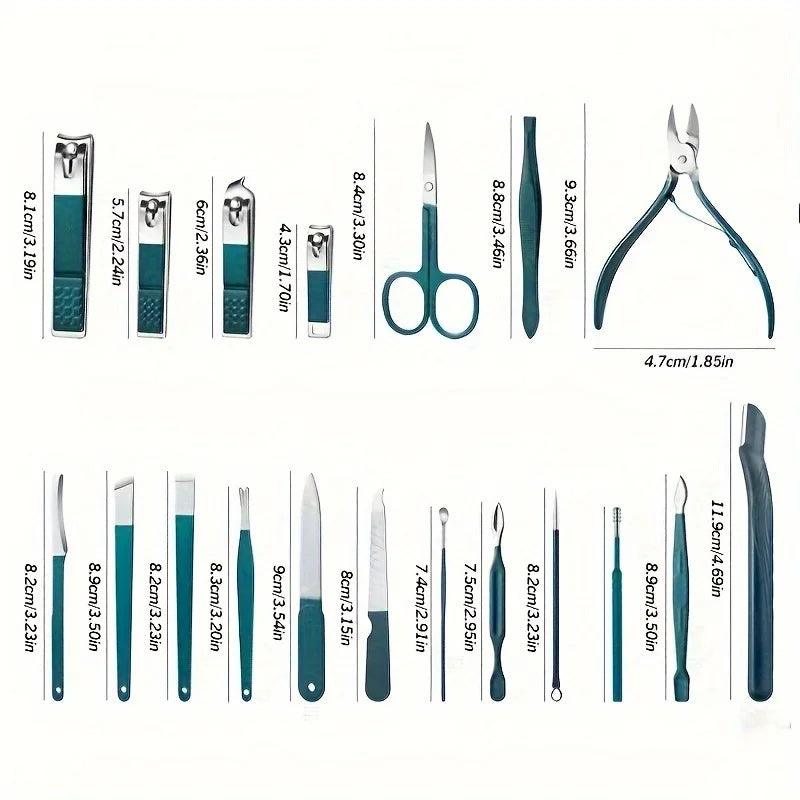 Kit Profissional de Manicure e Pedicure – Peças em Aço Inoxidável com Estojo de Viagem