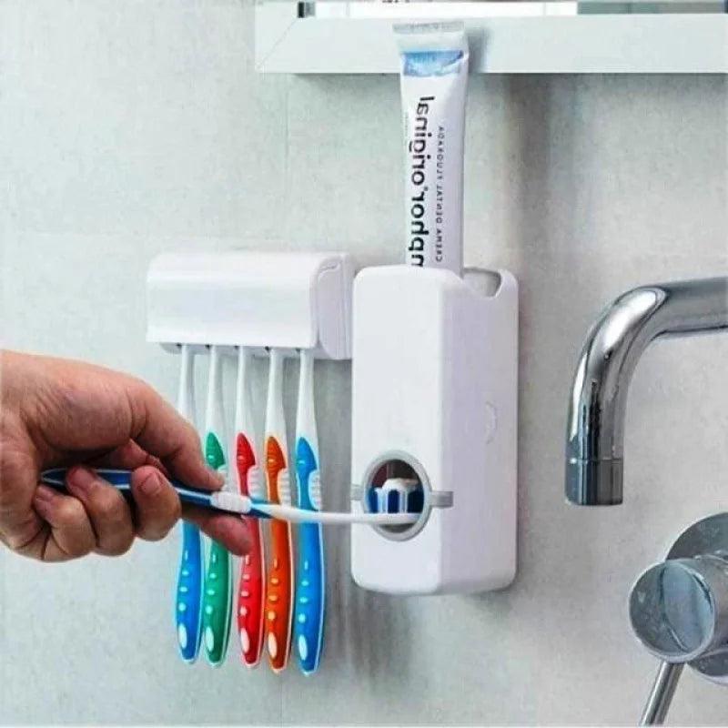 Dispenser Automático de Creme Dental + Suporte para 5 Escovas – Mais Praticidade e Higiene para seu Banheiro!